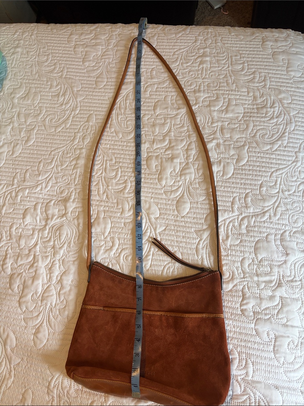 Tan Suede Crossbody Bag with Leather Trim